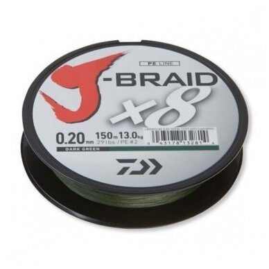 Pintas valas Daiwa J-Braid x8 Dark Green 150m 0.20mm 2